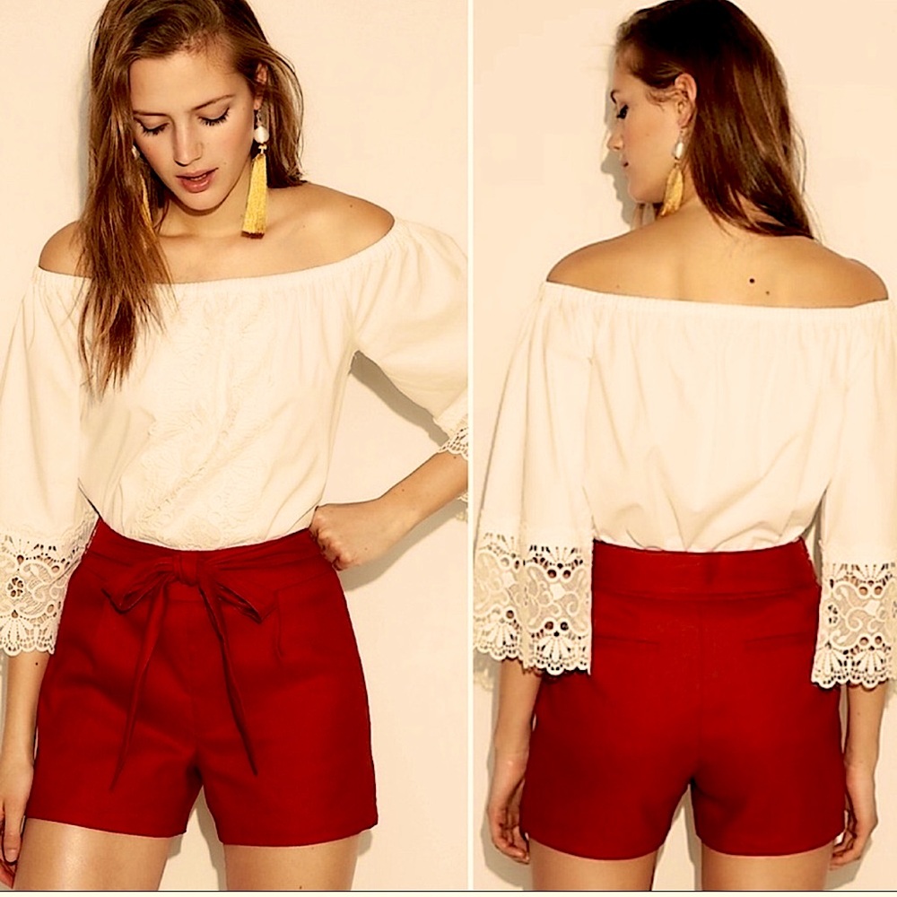 Express linen trouser shorts | midi high rise | orange